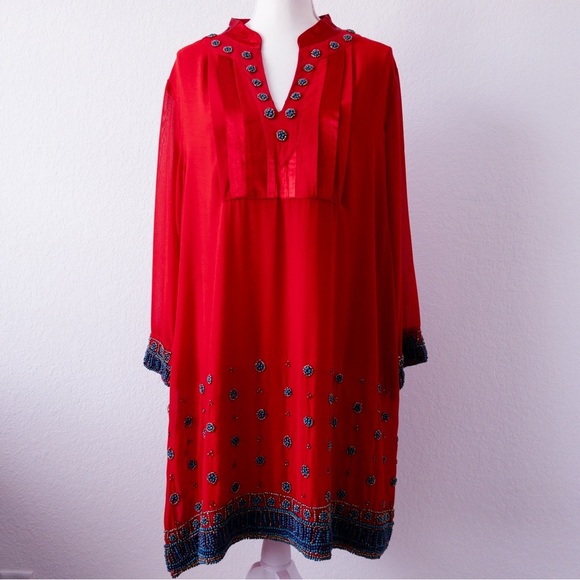 Soft Surroundings Label Noir Red Beaded Tunic Dress Size XL - Picture 1 of 13